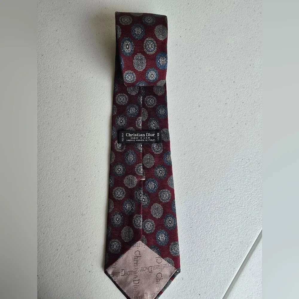 Dior Red and Blue Tie with Polka Dot Design